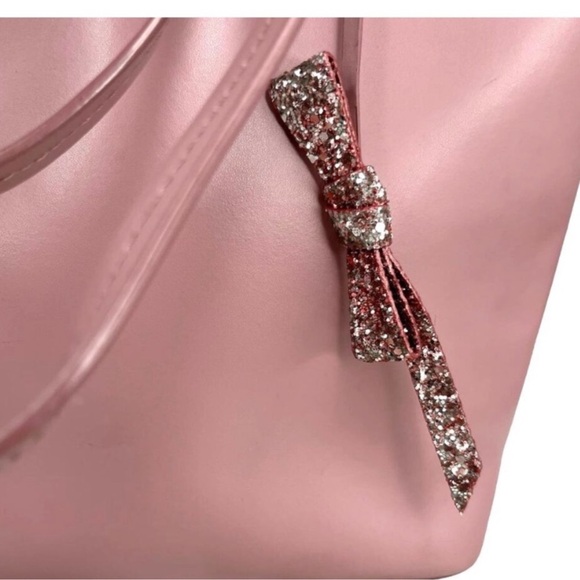 Kate Spade Karla Pink leather Tote Bag with glitter bow hang tag NWOT - Picture 2 of 11